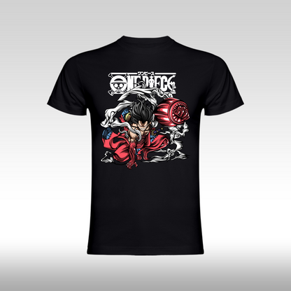 Tricou Negru personalizat bumbac anime "One Piece Luffy Gear 4" streetwear

