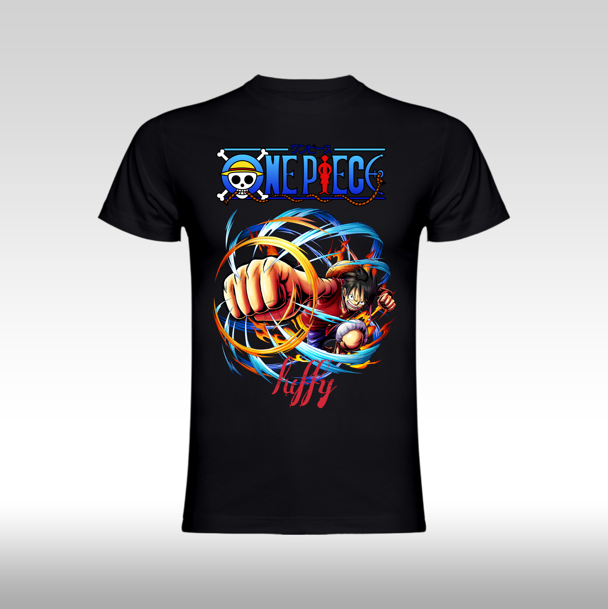 Tricou Negru personalizat bumbac anime "One Piece Luffy" streetwear
