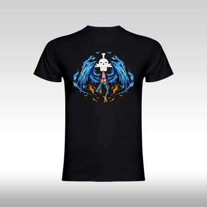 Tricou Negru personalizat bumbac anime "One Piece Marco The Phoenix" streetwear
