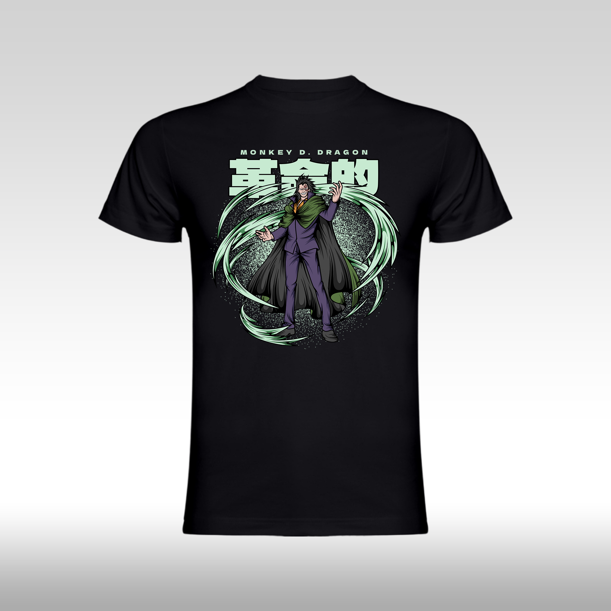 Tricou Negru personalizat bumbac anime "One Piece Monkey D. Dragon" streetwear
