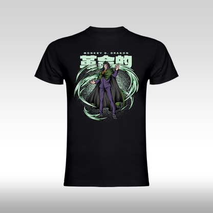 Tricou Negru personalizat bumbac anime "One Piece Monkey D. Dragon" streetwear
