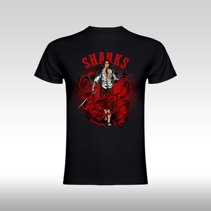 Tricou Negru personalizat bumbac anime "One Piece Shanks" streetwear

