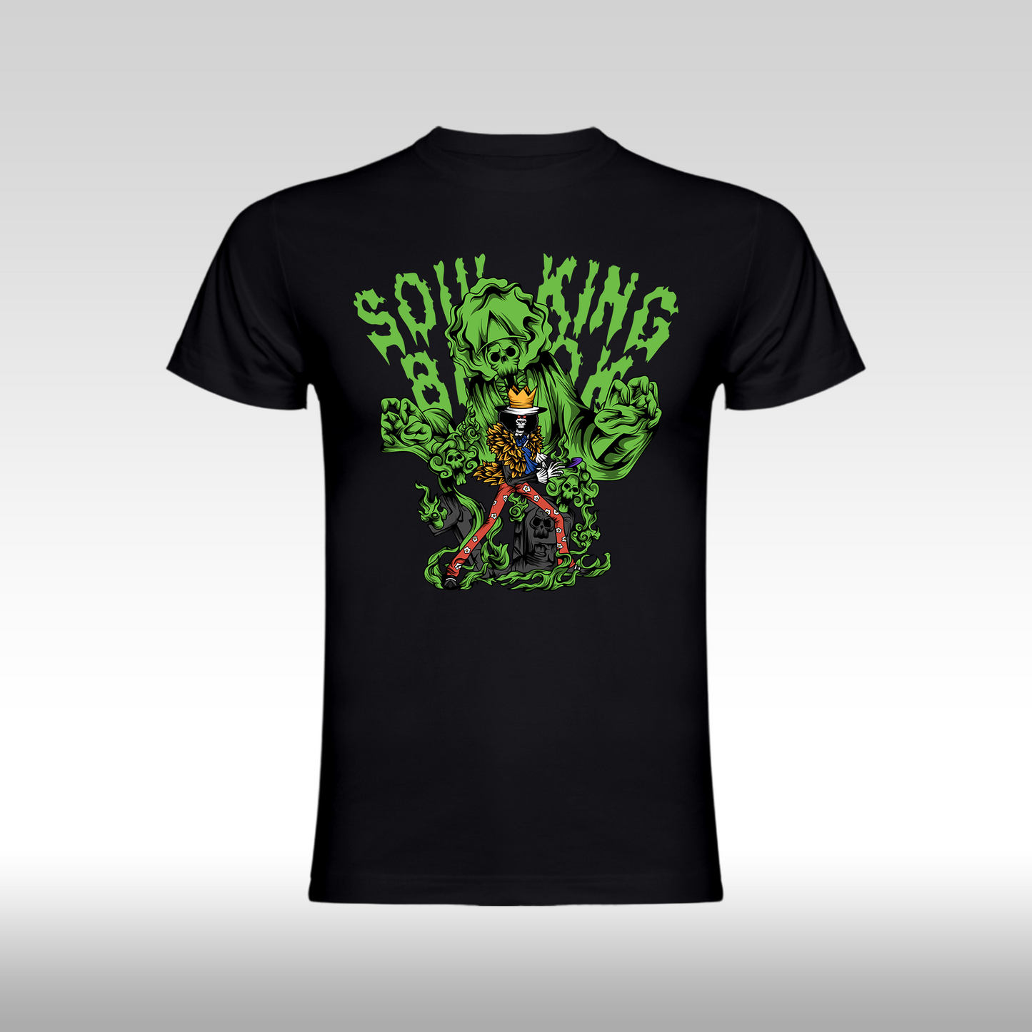 Tricou Negru personalizat bumbac anime "One Piece Soul King Brook" streetwear
