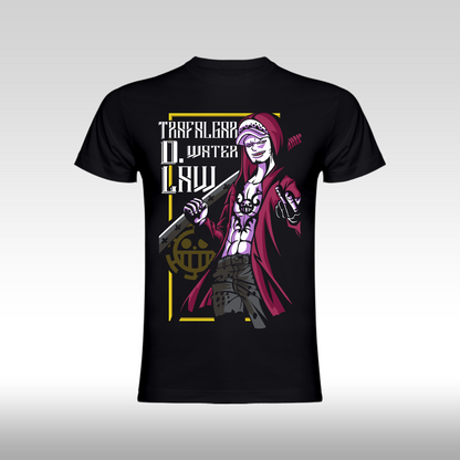 Tricou Negru personalizat bumbac anime "One Piece Trafalgar D Water Law" streetwear
