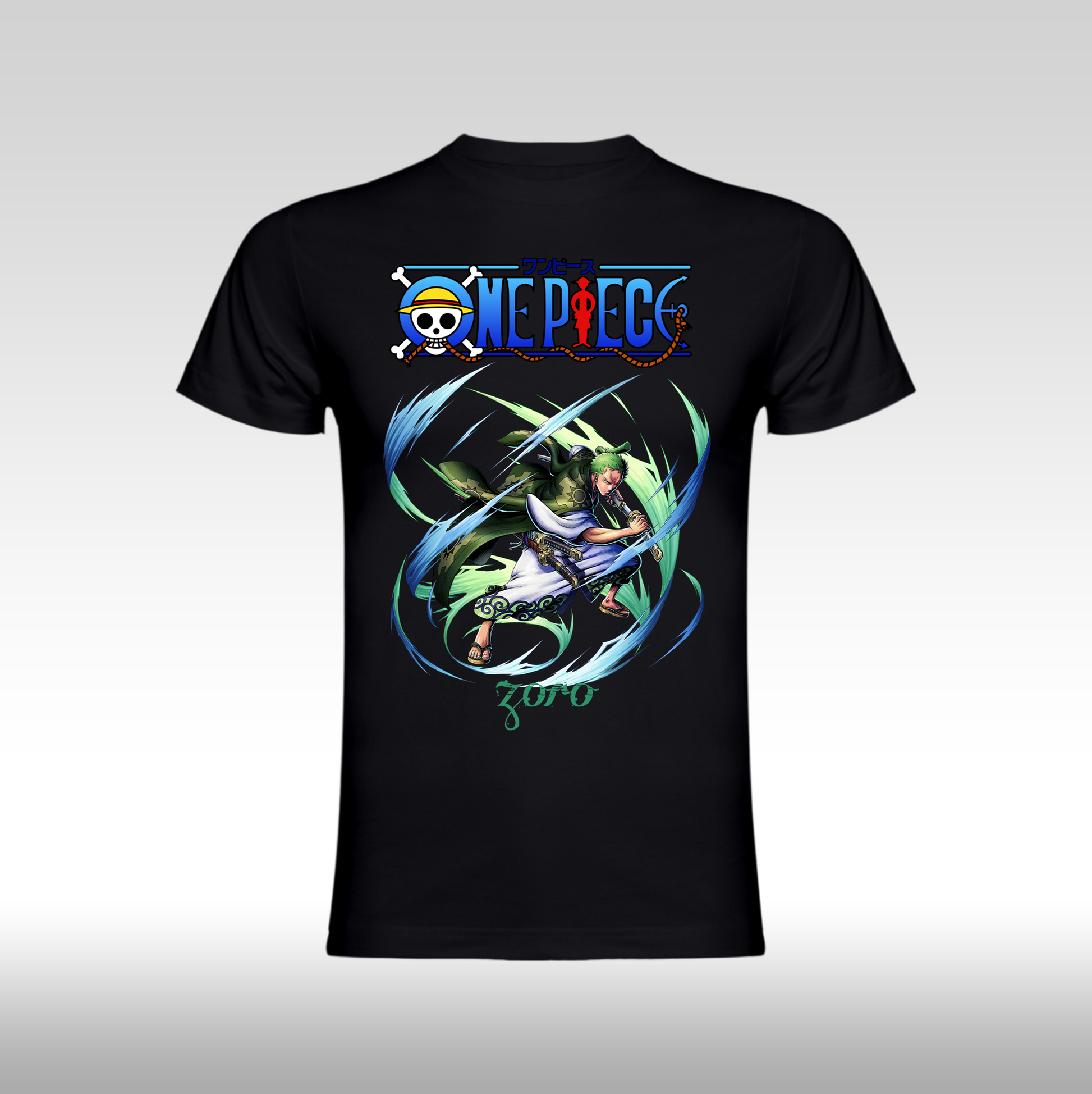 Tricou Negru personalizat bumbac anime "One Piece Zoro" streetwear
