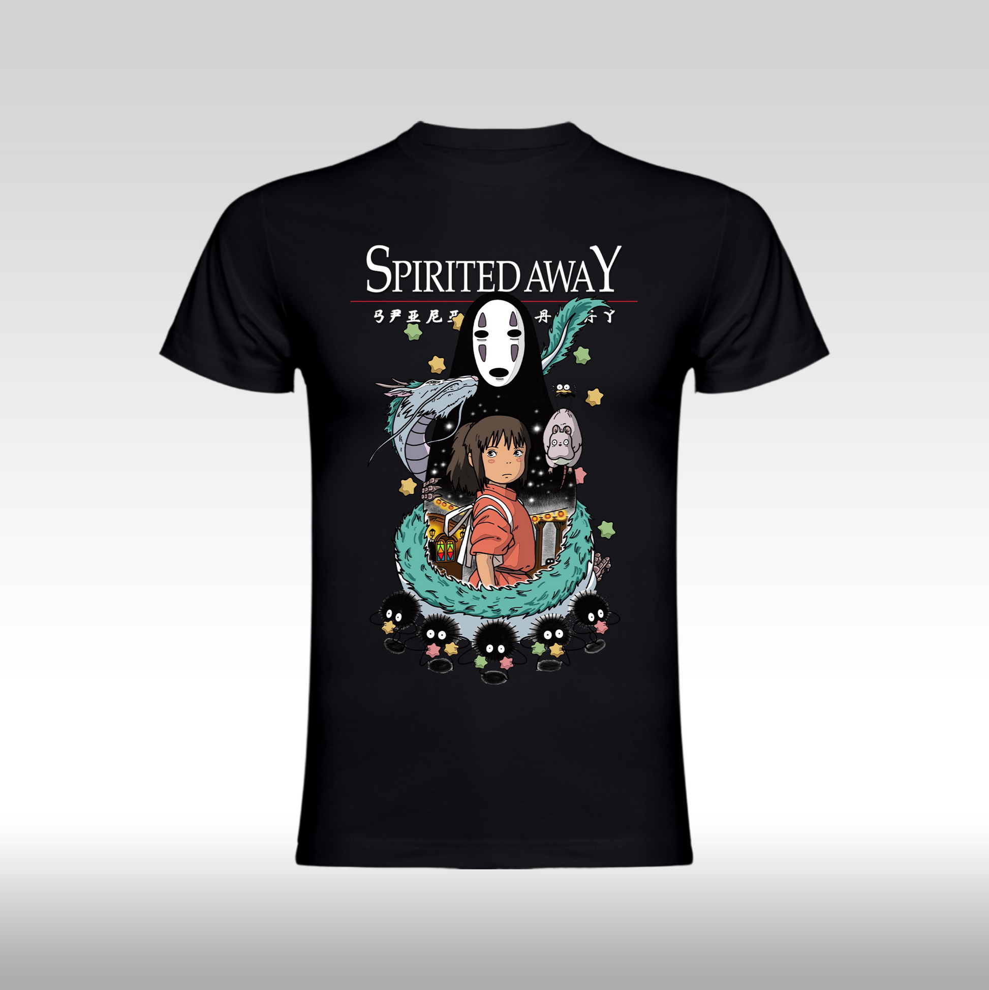 Tricou Negru personalizat bumbac anime "Spirited Away" streetwear
