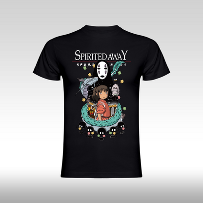 Tricou Negru personalizat bumbac anime "Spirited Away" streetwear
