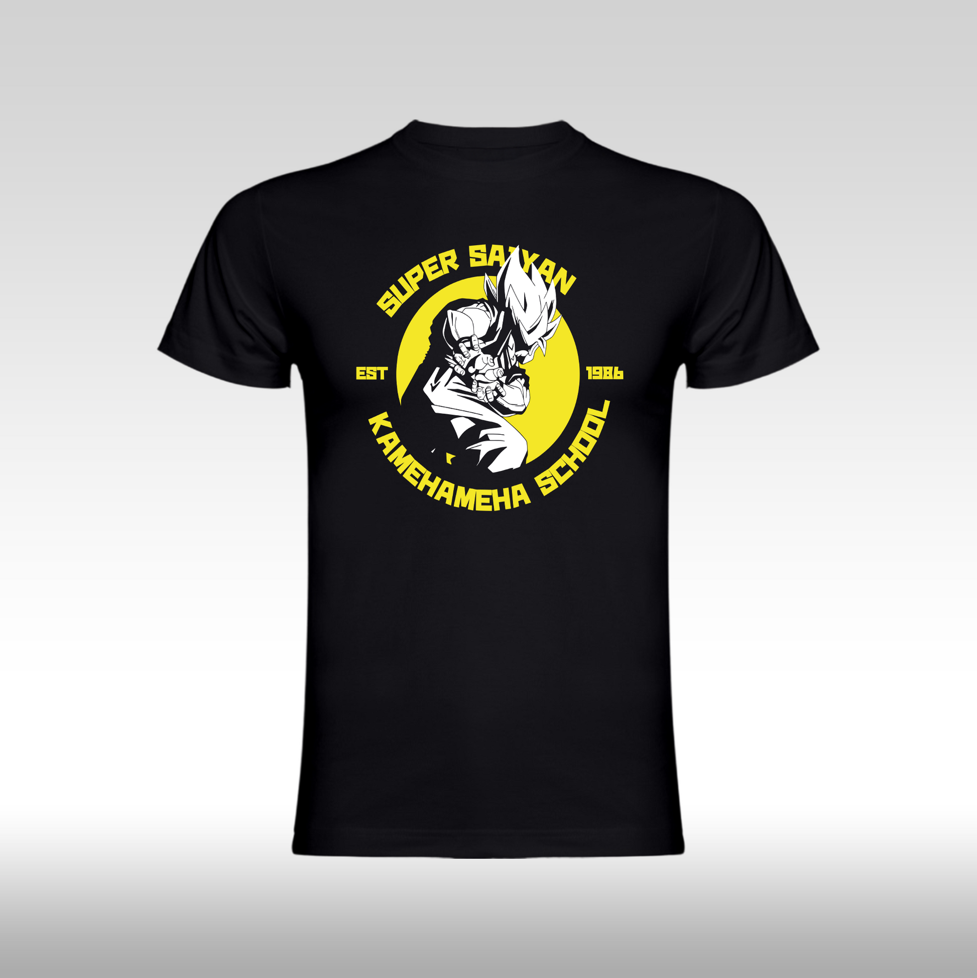 Tricou Negru personalizat bumbac anime "Super Sayan Kamehameha School" streetwear
