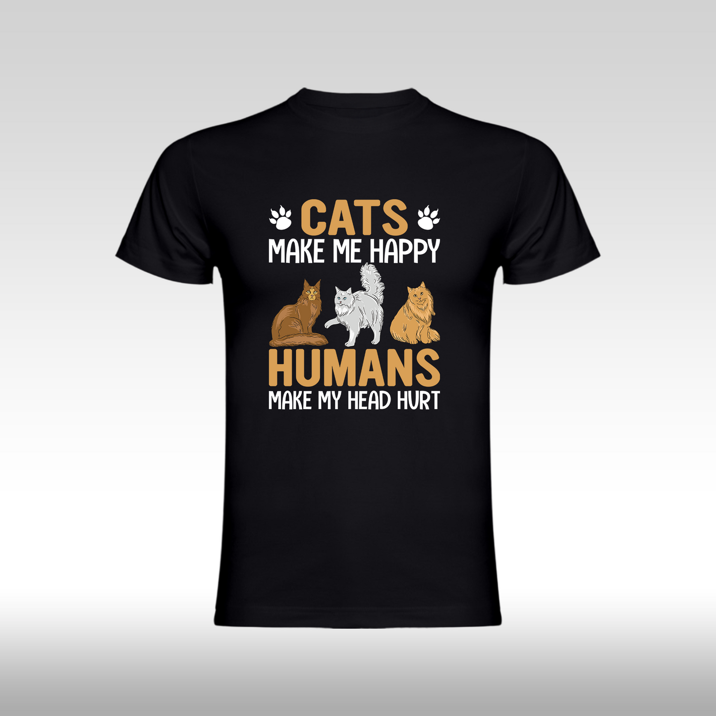 Tricou Negru personalizat bumbac pisici "Cats Make Me Happy" streetwear

