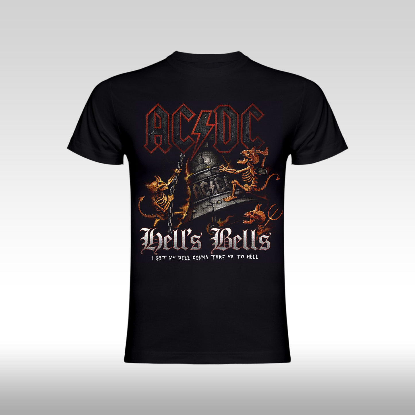 Tricou Negru personalizat bumbac rock "AC DC Hell Bells" streetwear
