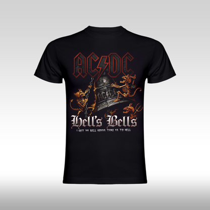 Tricou Negru personalizat bumbac rock "AC DC Hell Bells" streetwear
