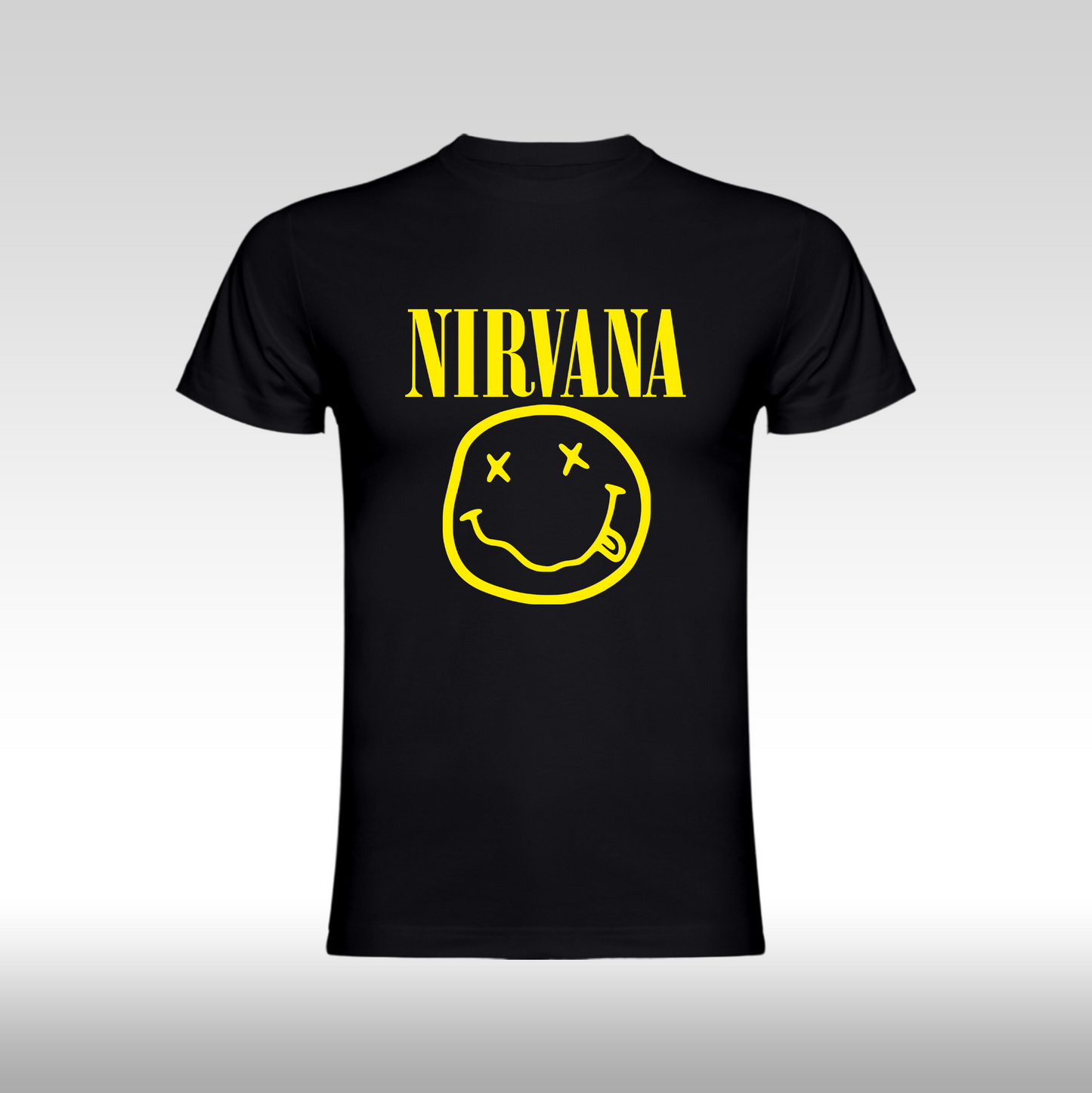 Tricou Negru personalizat bumbac rock "Nirvana Yellow Face" streetwear
