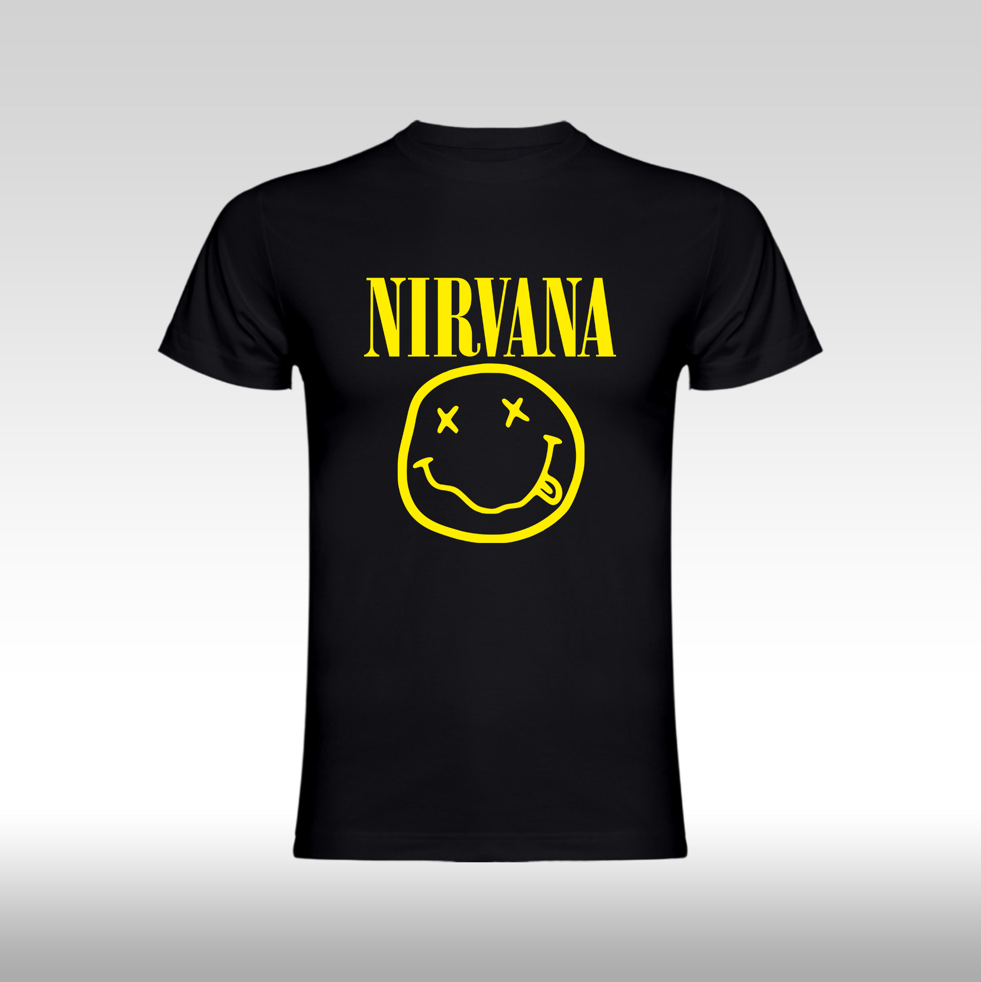 Tricou Negru personalizat bumbac rock "Nirvana Yellow Face" streetwear
