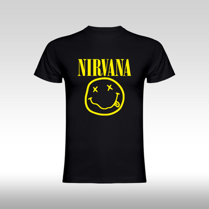 Tricou Negru personalizat bumbac rock "Nirvana Yellow Face" streetwear
