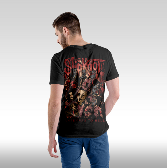 Tricou Negru personalizat bumbac spate barbat urban "Slipknot Antennas to Hell" streetwear
