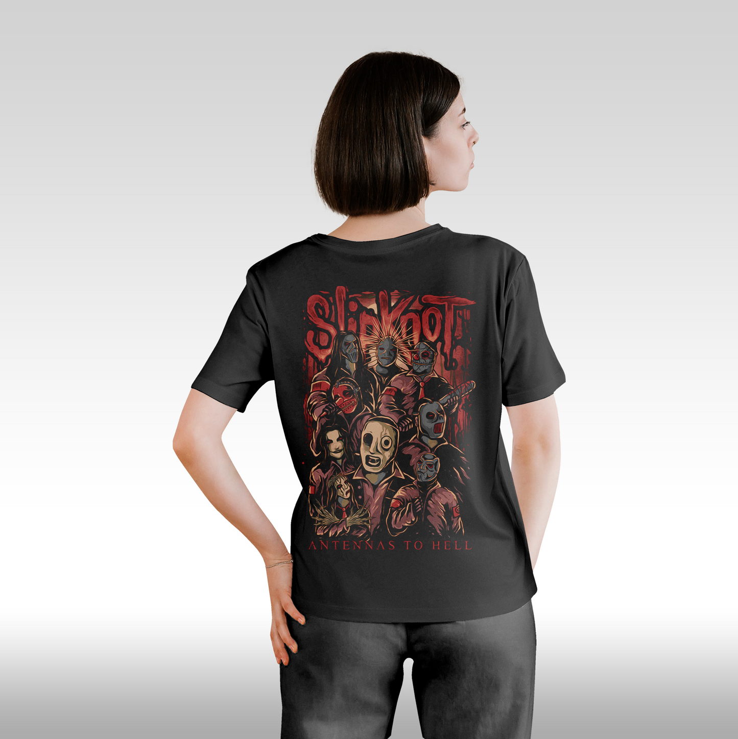 Tricou Negru personalizat bumbac spate Dama urban "Slipknot Antennas to Hell" streetwear

