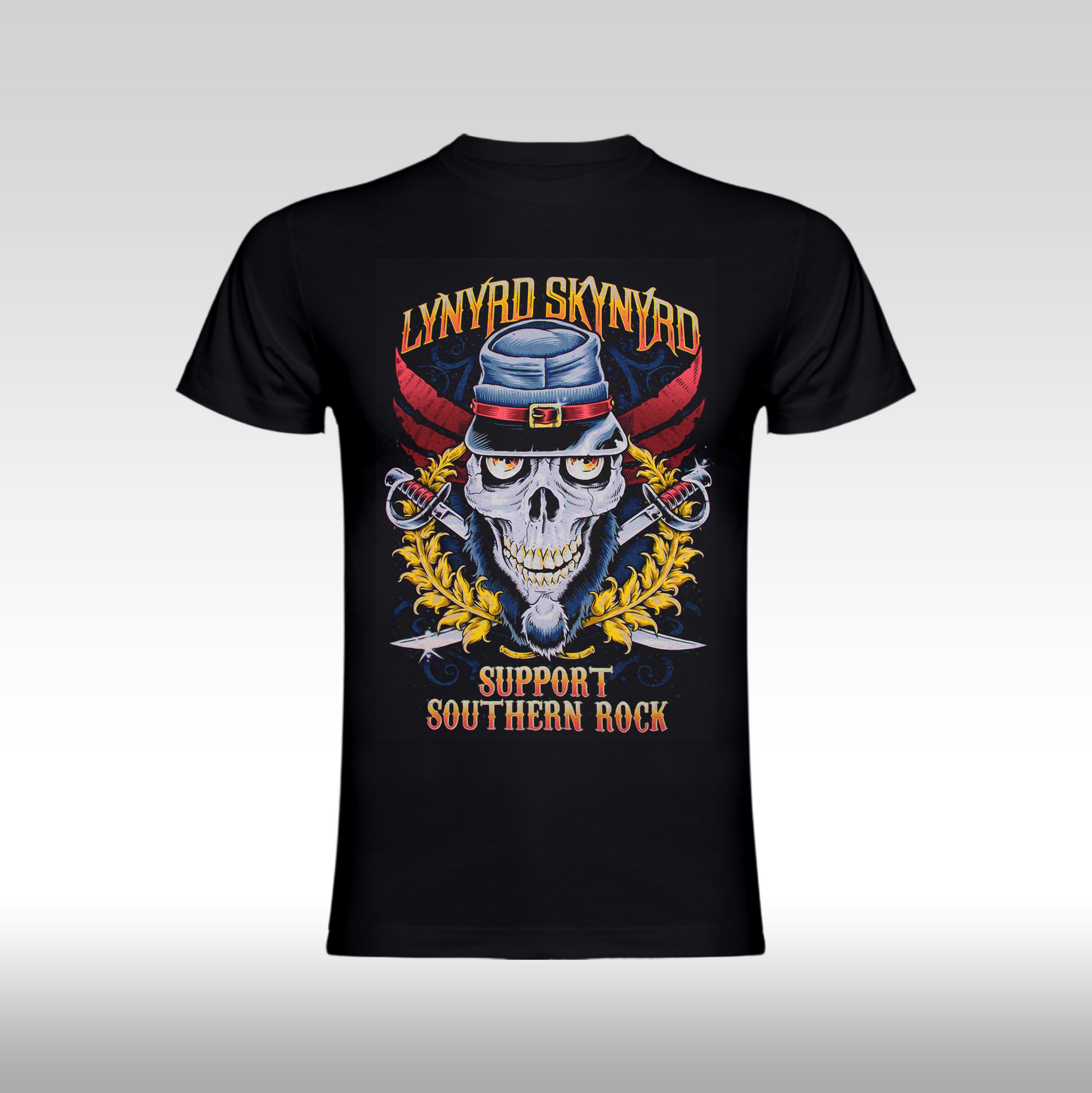 Tricou Negru personalizat bumbac urban "Lynyrd Skynyrd Support Southern Rock" streetwear
