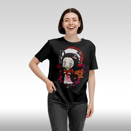 Tricou Negru personalizat bumbac Fata Dama anime "Demon Slayer: Kamado Nezuko" streetwear
