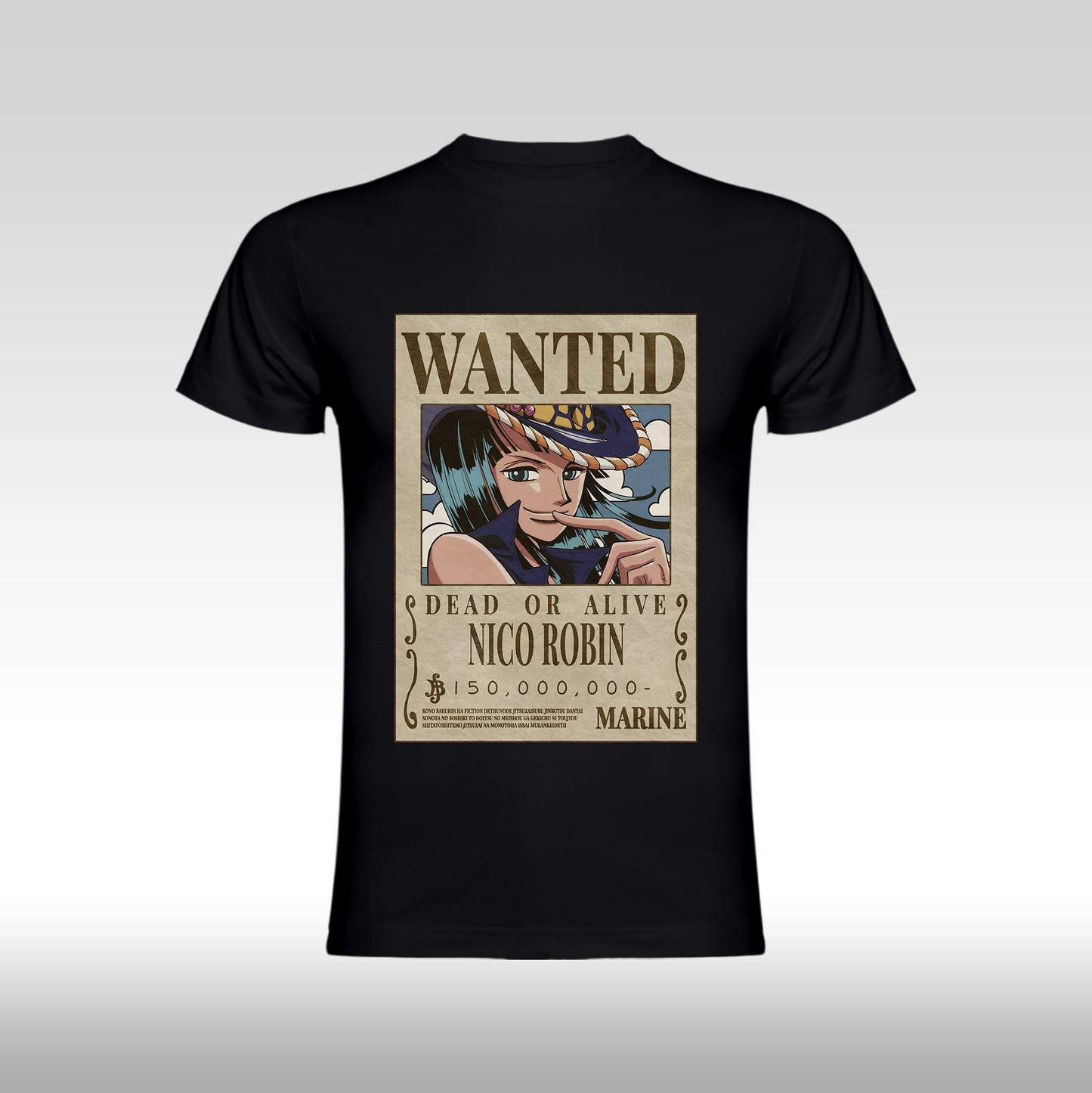 Tricou Negru personalizat bumbac Fata anime "WANTED : Nico Robin" streetwear
