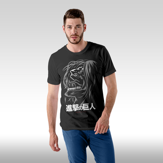 Tricou Negru personalizat bumbac Fata Barbat anime "Attack On Titan: Eren Yeager" streetwear
