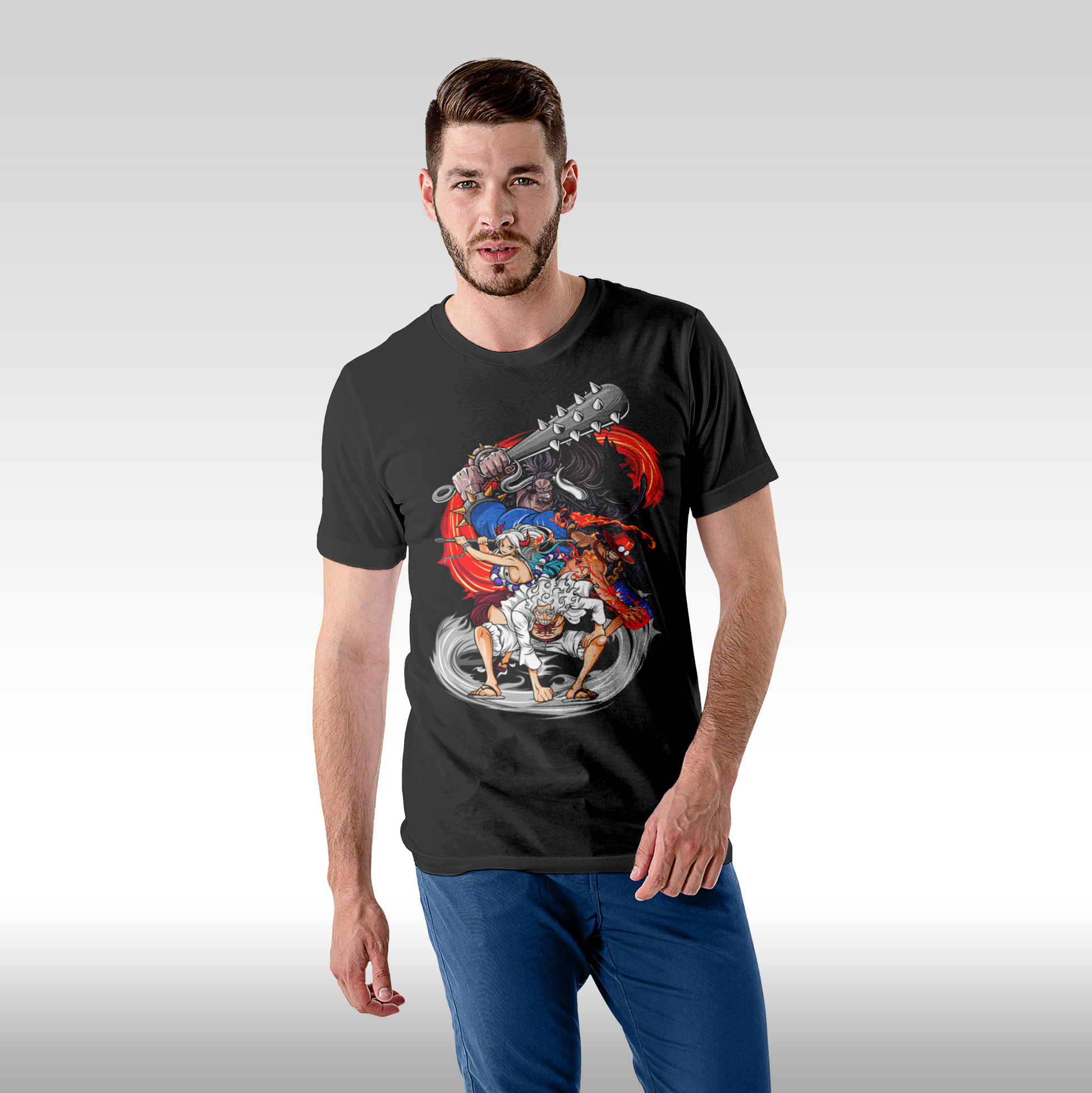 Tricou Negru personalizat bumbac Fata Barbat anime "Fight Against Kaido" streetwear
