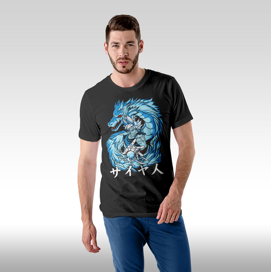 Tricou Negru personalizat bumbac Fata Barbat anime "Goku Power Dragon" streetwear
