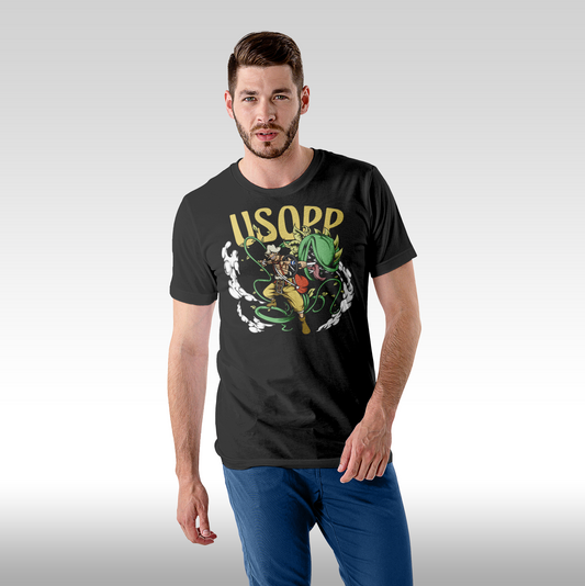 Tricou Negru personalizat bumbac Fata Barbat anime "One Piece Usopp streetwear