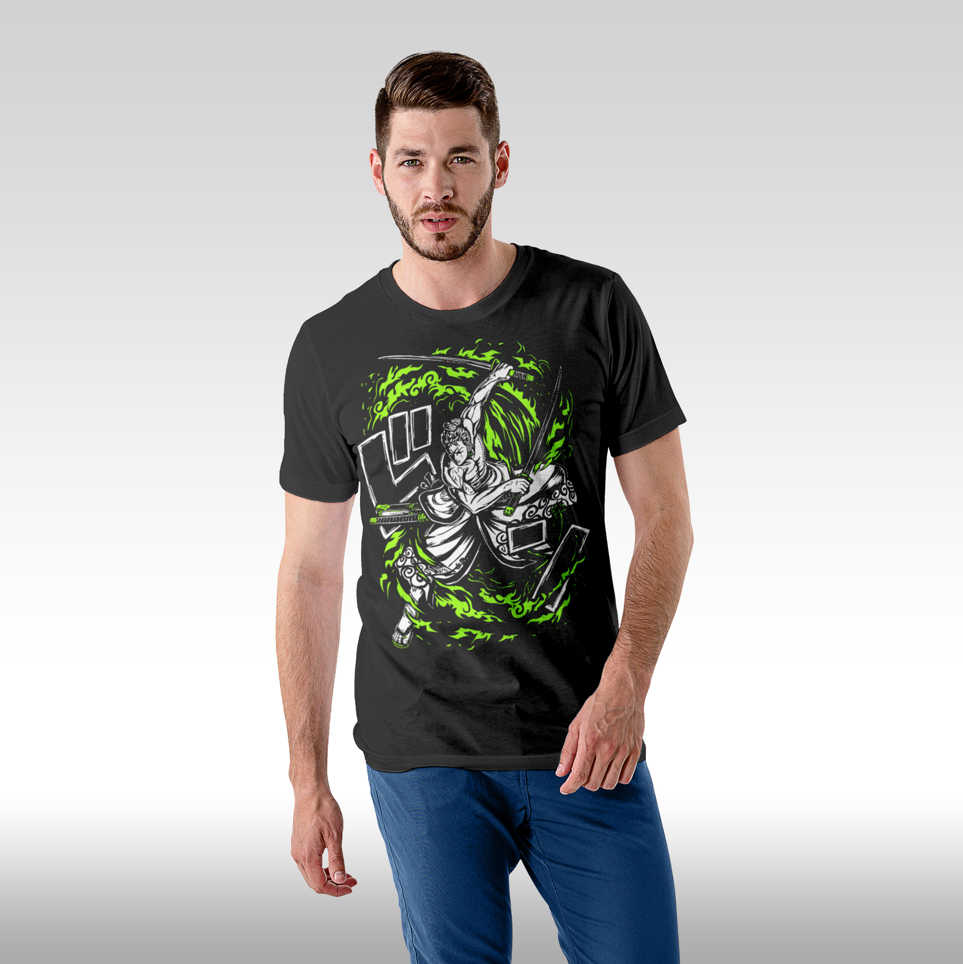 Tricou Negru personalizat bumbac Fata Barbat anime "One Piece Zoro Inferno Slash streetwear"