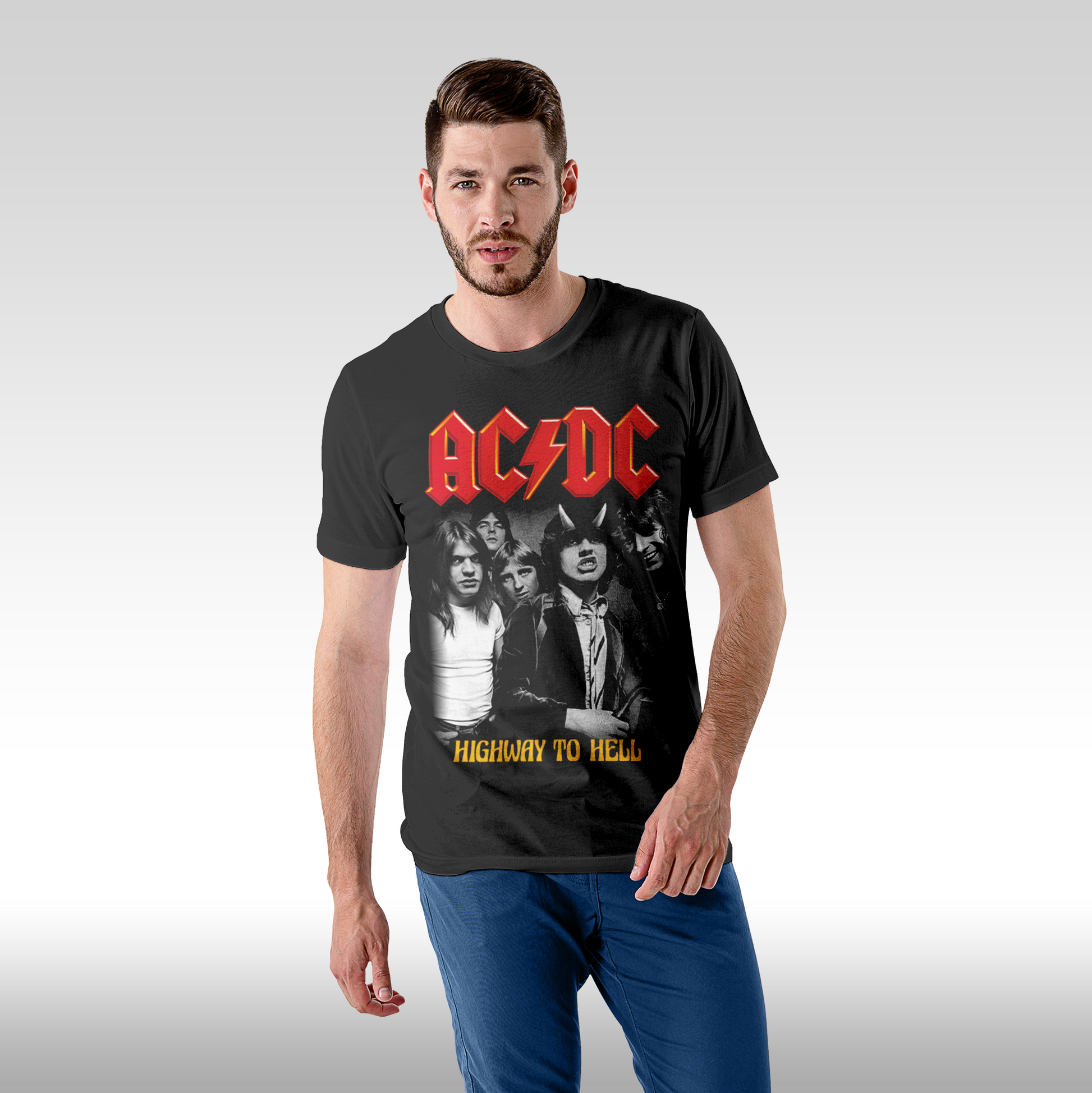 Tricou Negru personalizat bumbac Fata Barbat urban "AC DC Highway to Hell" streetwear
