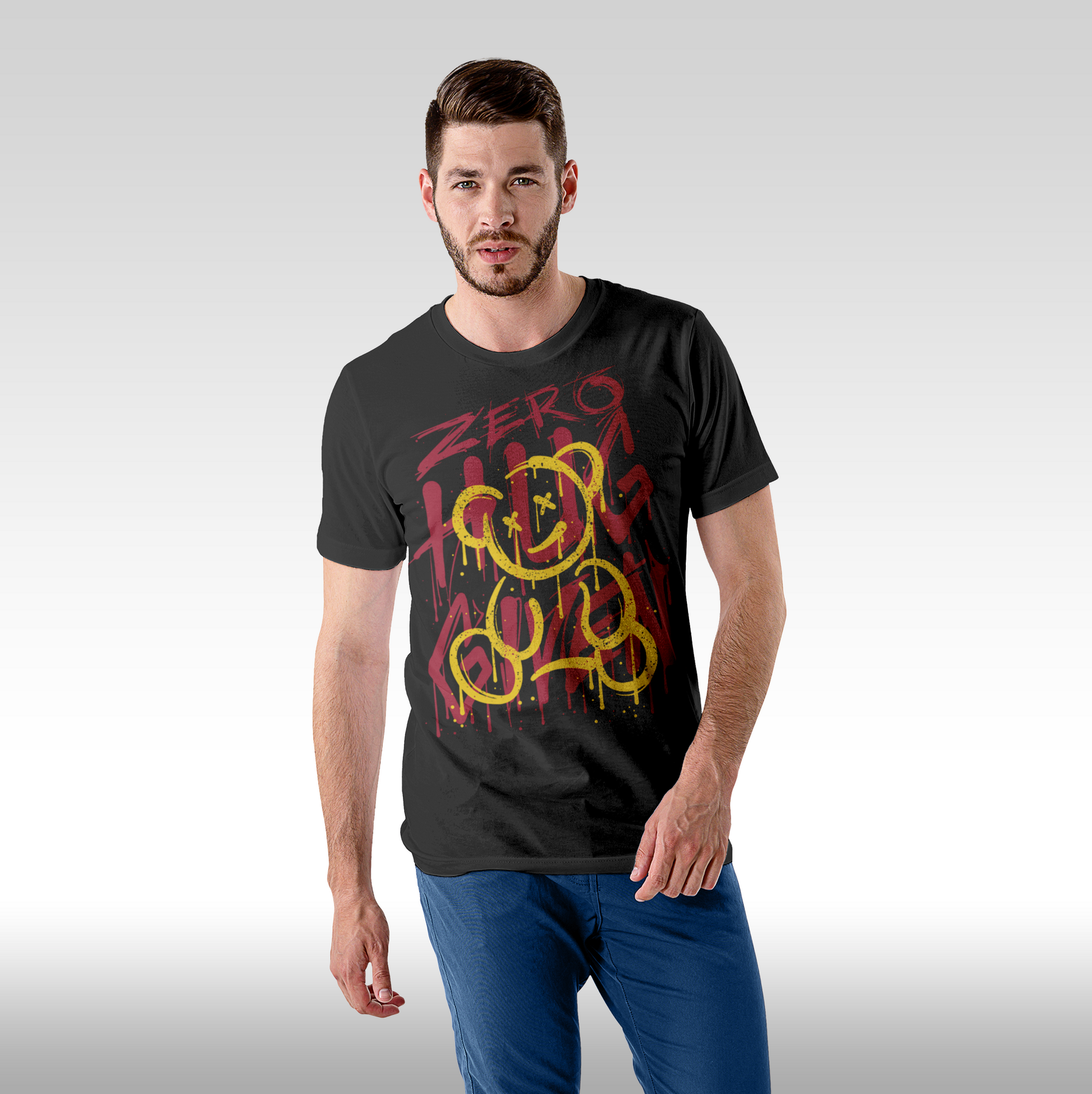 Tricou Negru personalizat bumbac Fata Barbat urban "Zero Hug Given" streetwear
