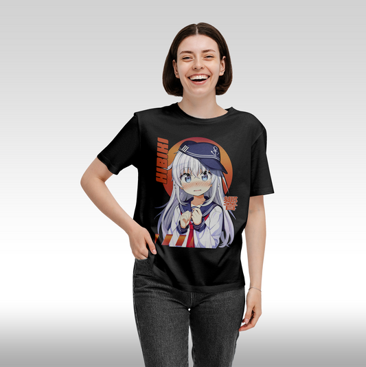 Tricou Negru personalizat bumbac Fata Dama anime "Hibiki" streetwear
