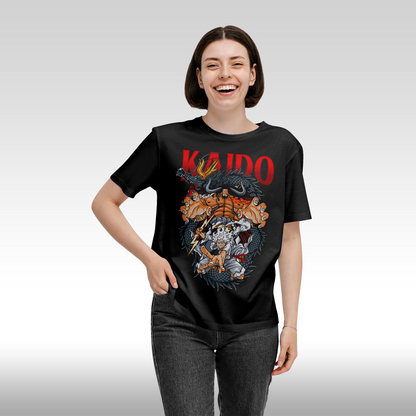 Tricou Negru personalizat bumbac Fata dama anime "One Piece: Kaido" streetwear
