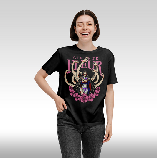 Tricou Negru personalizat bumbac Fata Dama anime One Piece Nico Robin Gigante Fleur streetwear
