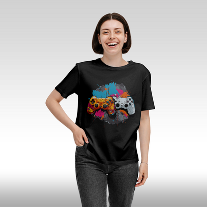 Tricou Negru personalizat bumbac Fata dama gaming "Console Gaming" streetwear
