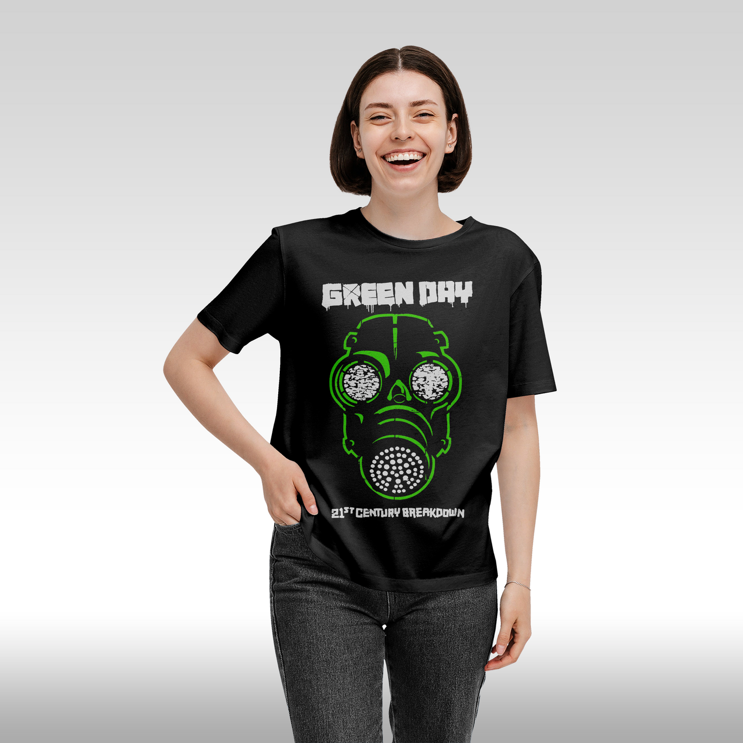 Tricou Negru personalizat bumbac Fata dama urban "Green Day" streetwear
