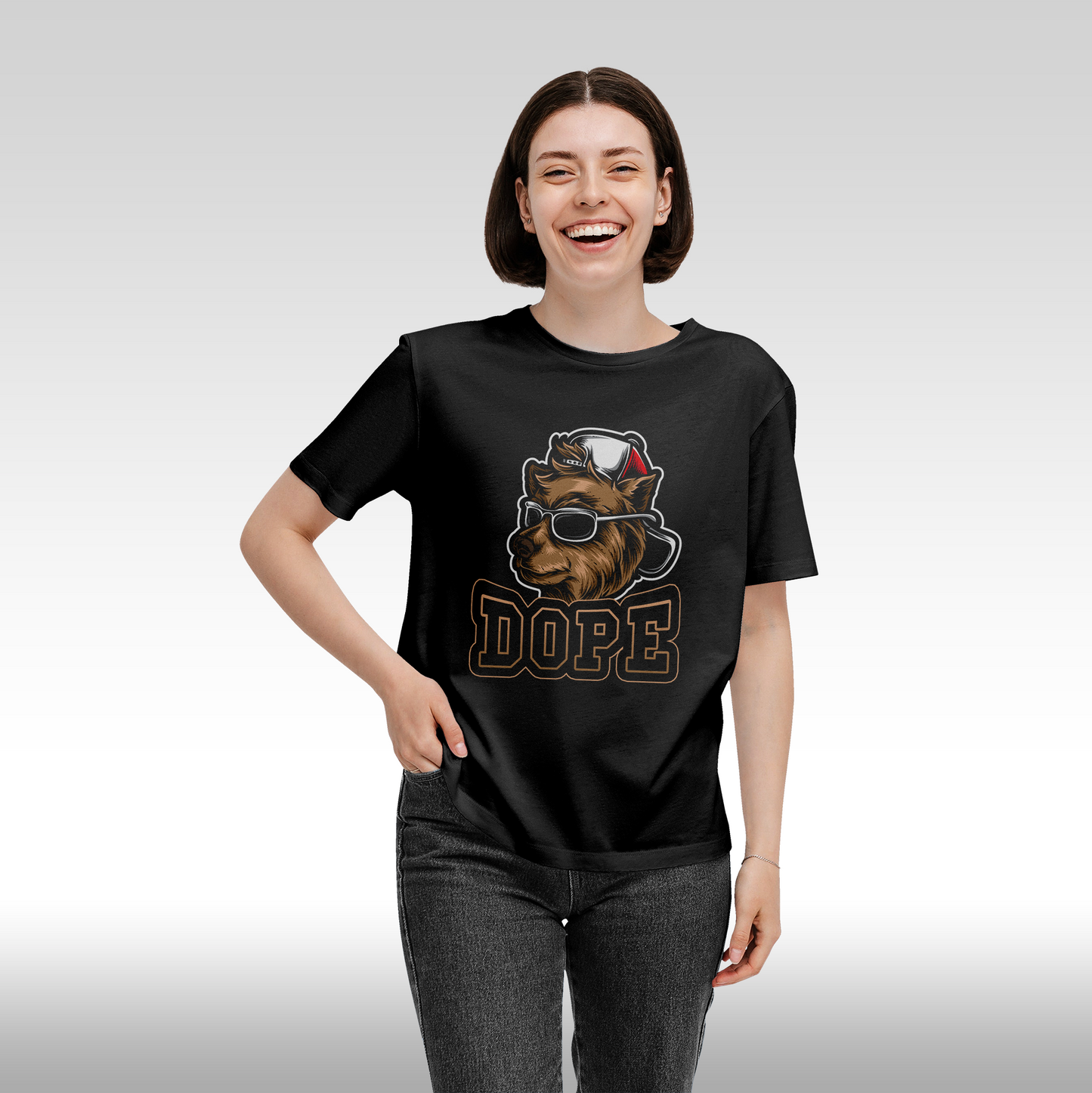Tricou Negru personalizat bumbac Fata dama urban "Dope" streetwear
