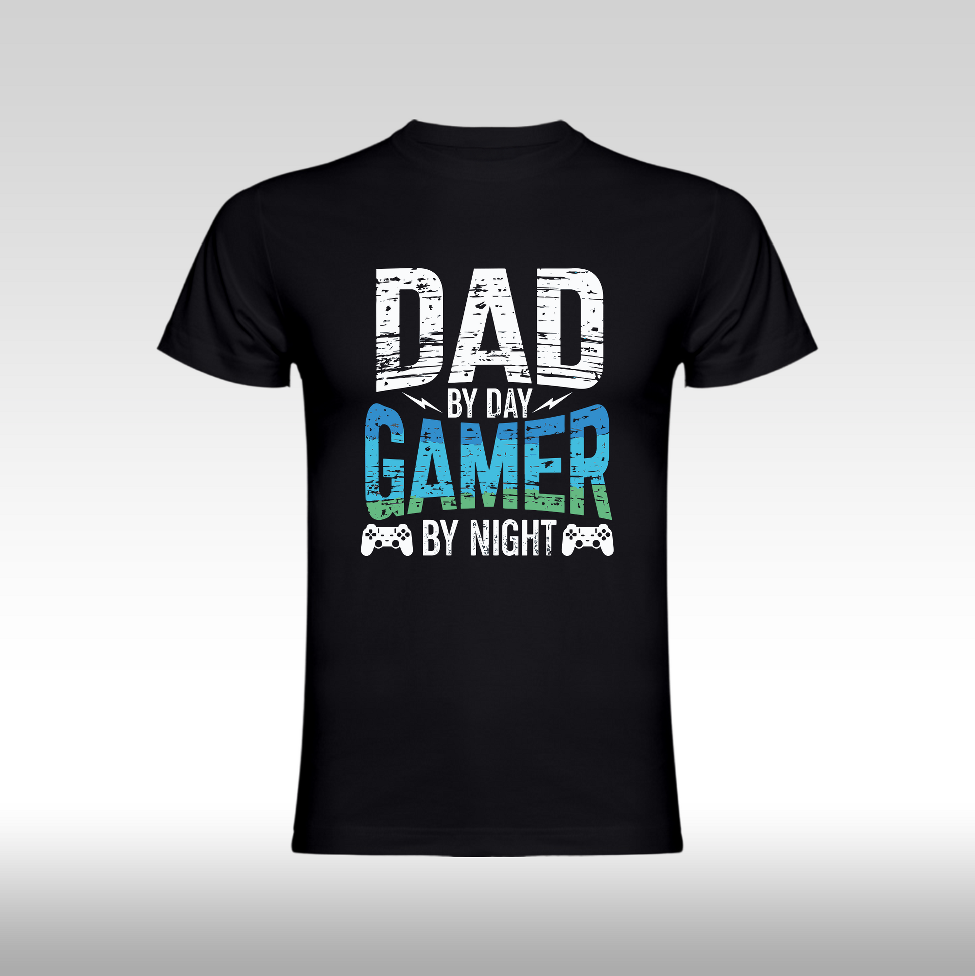 Tricou Negru personalizat bumbac Fata Barbat gaming "Dad by Day Gamer by Night" streetwear
