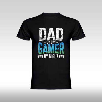 Tricou Negru personalizat bumbac Fata Barbat gaming "Dad by Day Gamer by Night" streetwear
