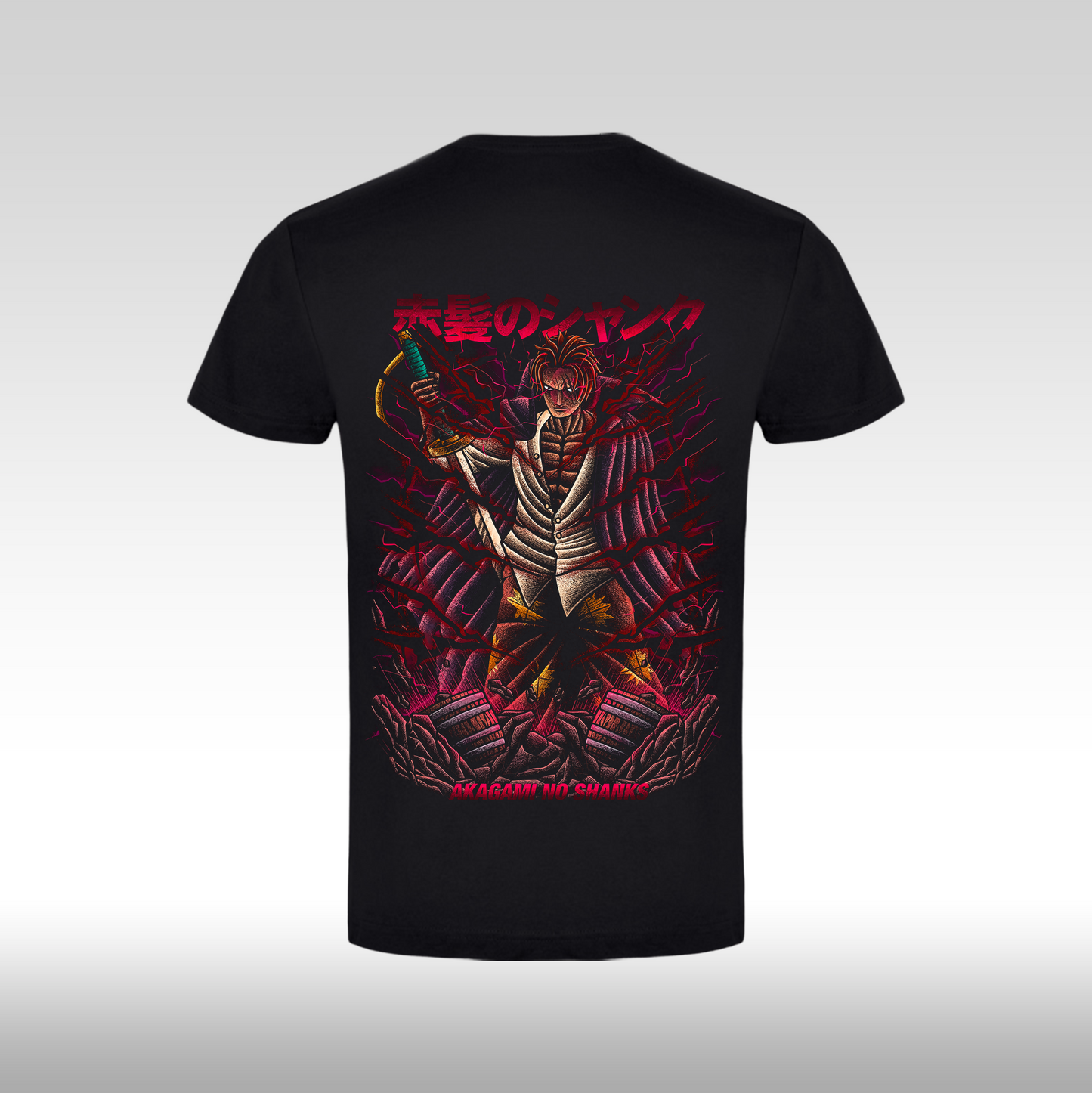 Tricou Negru personalizat bumbac Spate anime "Akagami No Shanks" streetwear