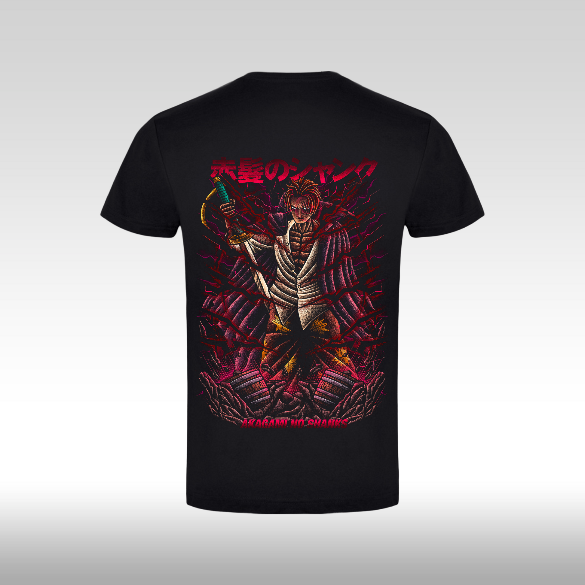 Tricou Negru personalizat bumbac Spate anime "Akagami No Shanks" streetwear