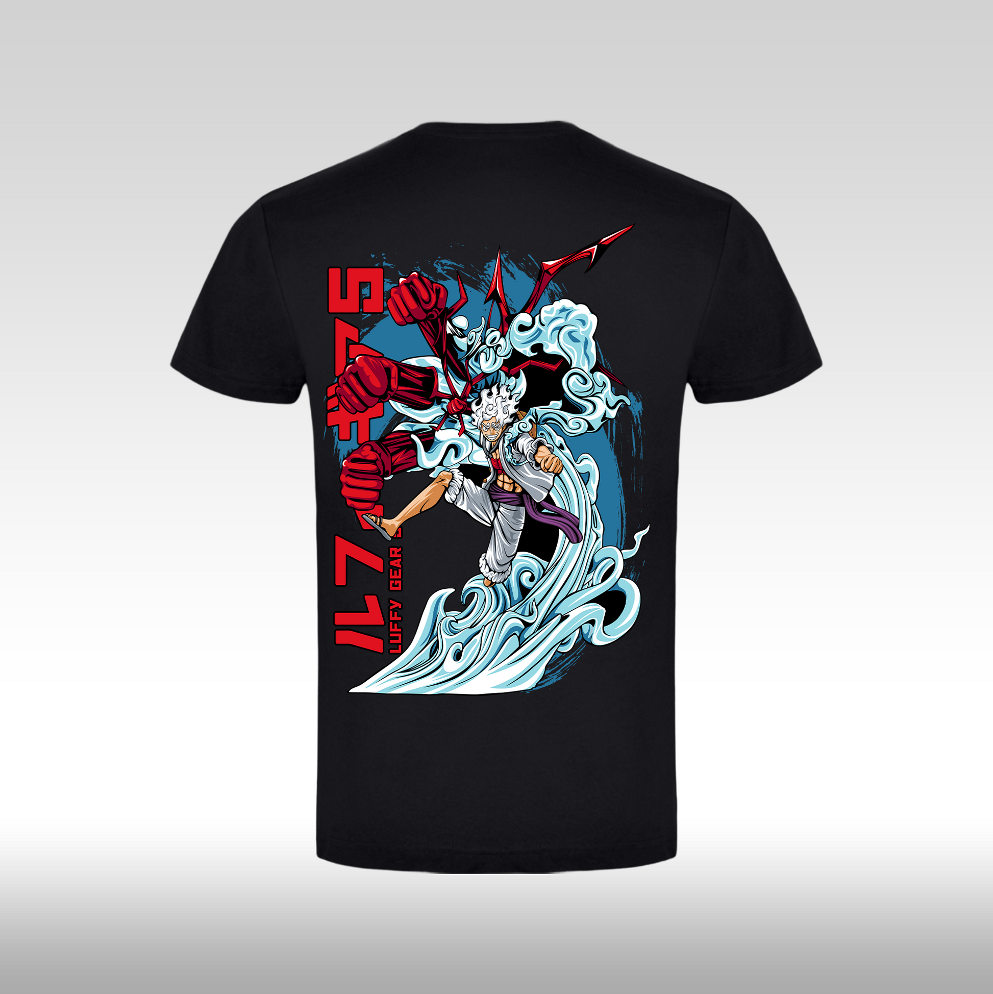 Tricou Negru personalizat bumbac Spate anime "Luffy Gear 5" streetwear
