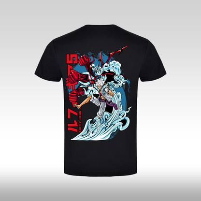 Tricou Negru personalizat bumbac Spate anime "Luffy Gear 5" streetwear