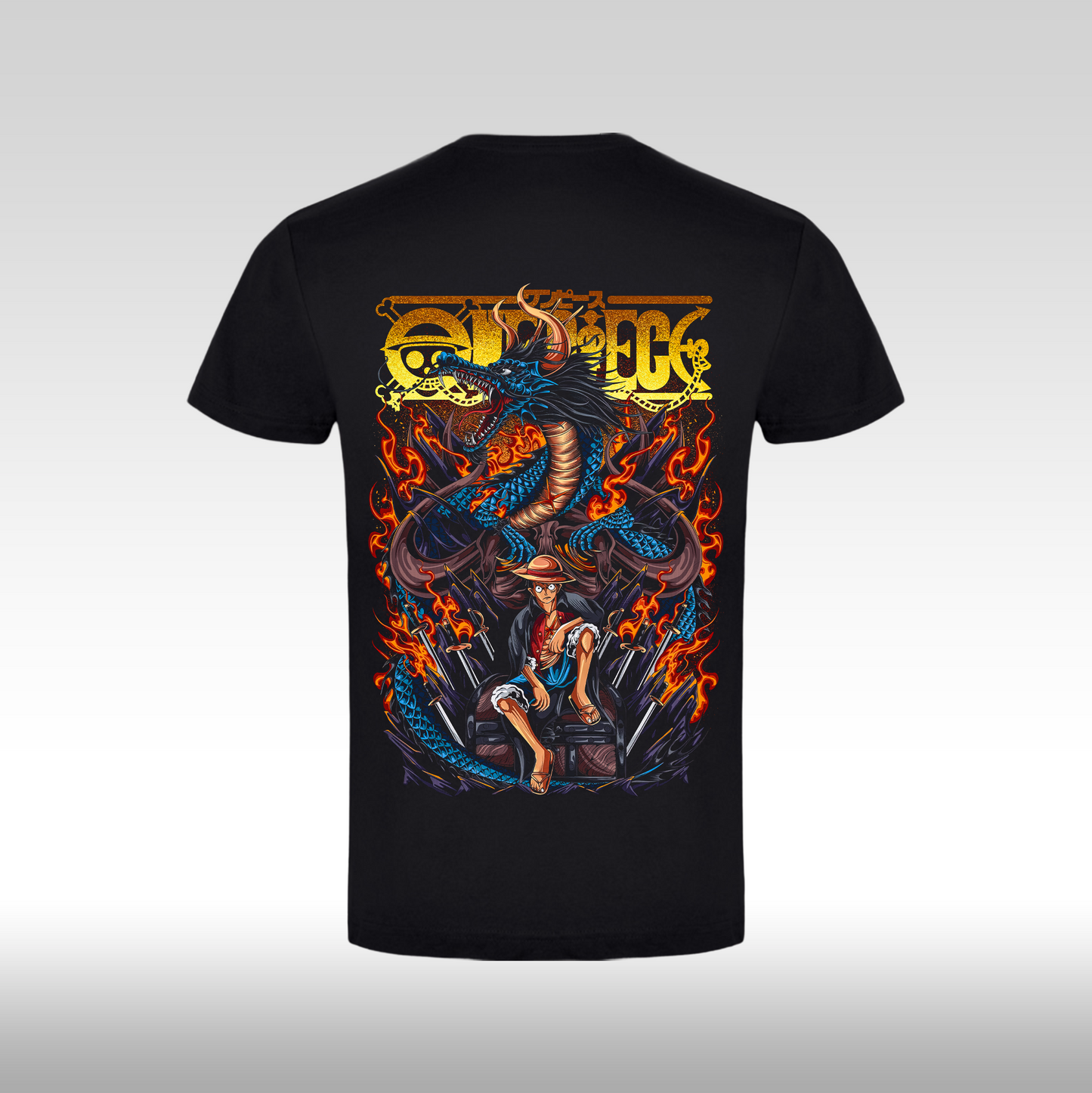 Tricou Negru personalizat bumbac Spate anime "Luffy x Dragon" streetwear