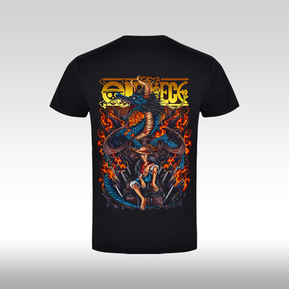 Tricou Negru personalizat bumbac Spate anime "Luffy x Dragon" streetwear