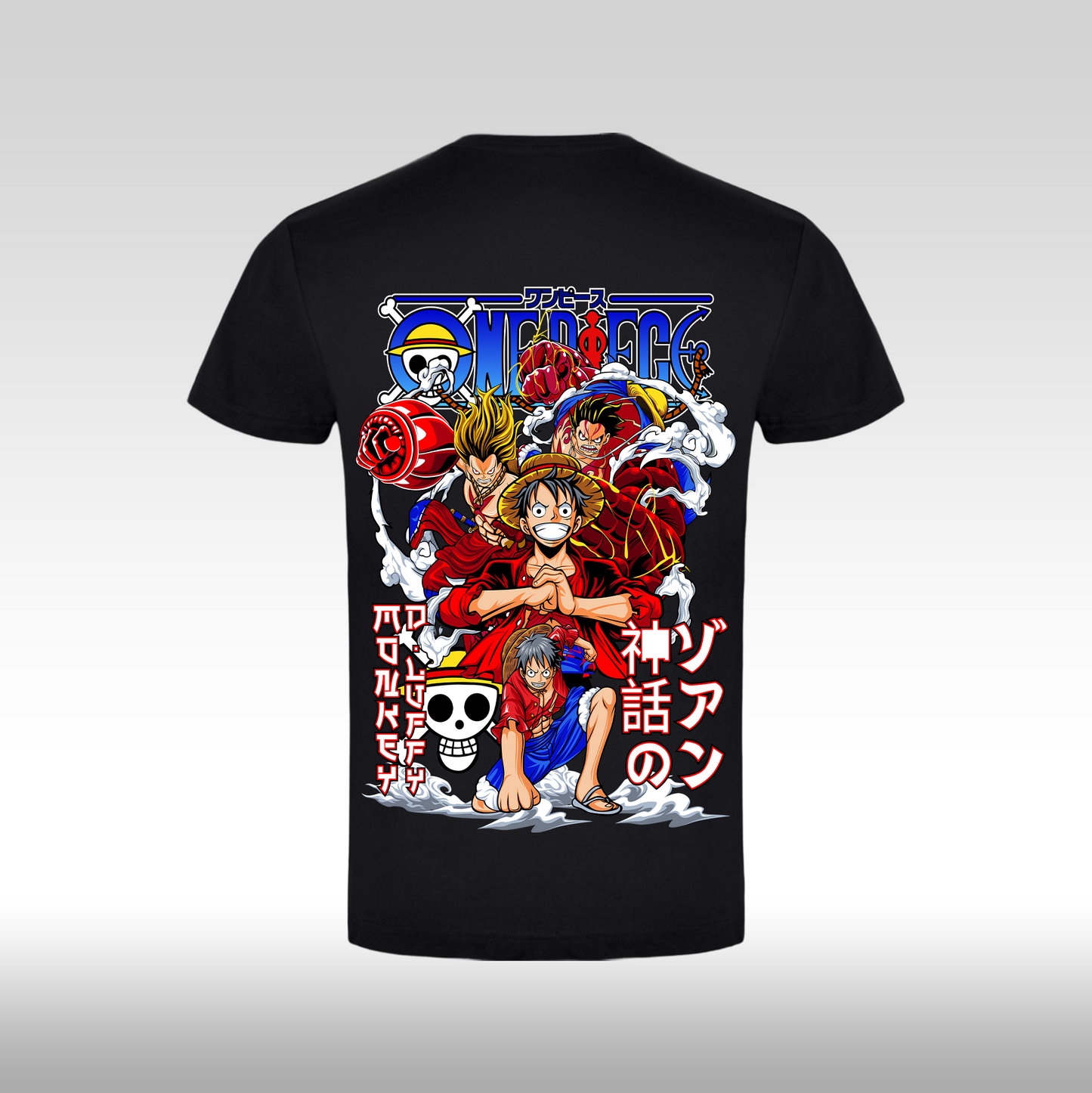 Tricou Negru personalizat bumbac Spate anime "One Piece: Monkey D. Luffy"  streetwear