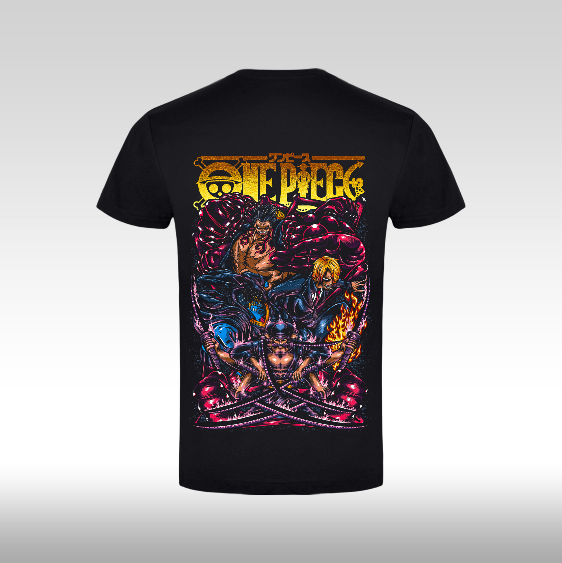Tricou Negru personalizat bumbac Spate anime "One Piece: Monster Team" streetwear
