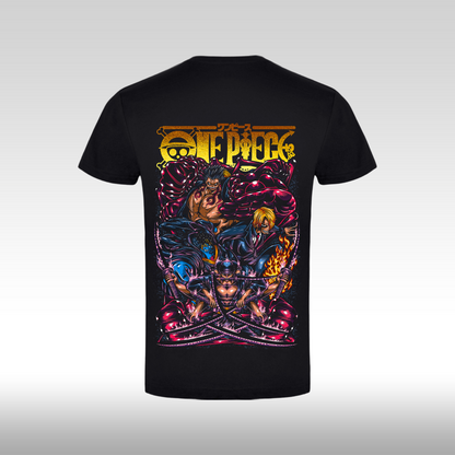 Tricou Negru personalizat bumbac Spate anime "One Piece: Monster Team" streetwear
