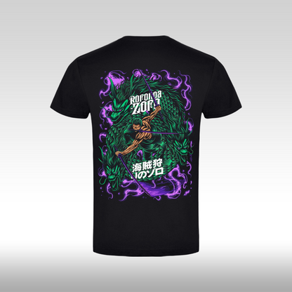 Tricou Negru personalizat bumbac Spate anime "One Piece: Roronoa Zoro" streetwear