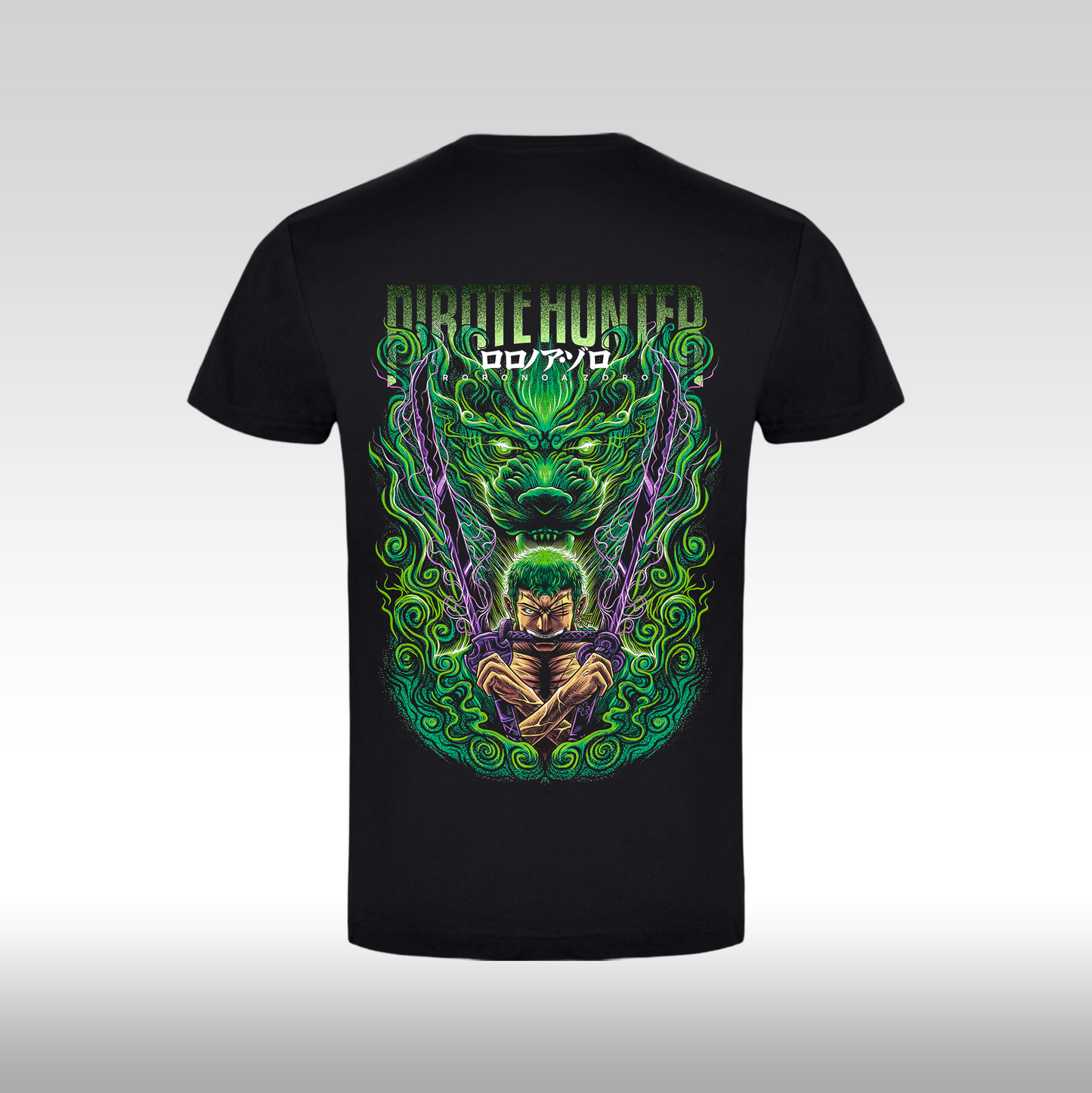 Tricou Negru personalizat bumbac Spate anime "Pirate Hunter: Roronoa" streetwear