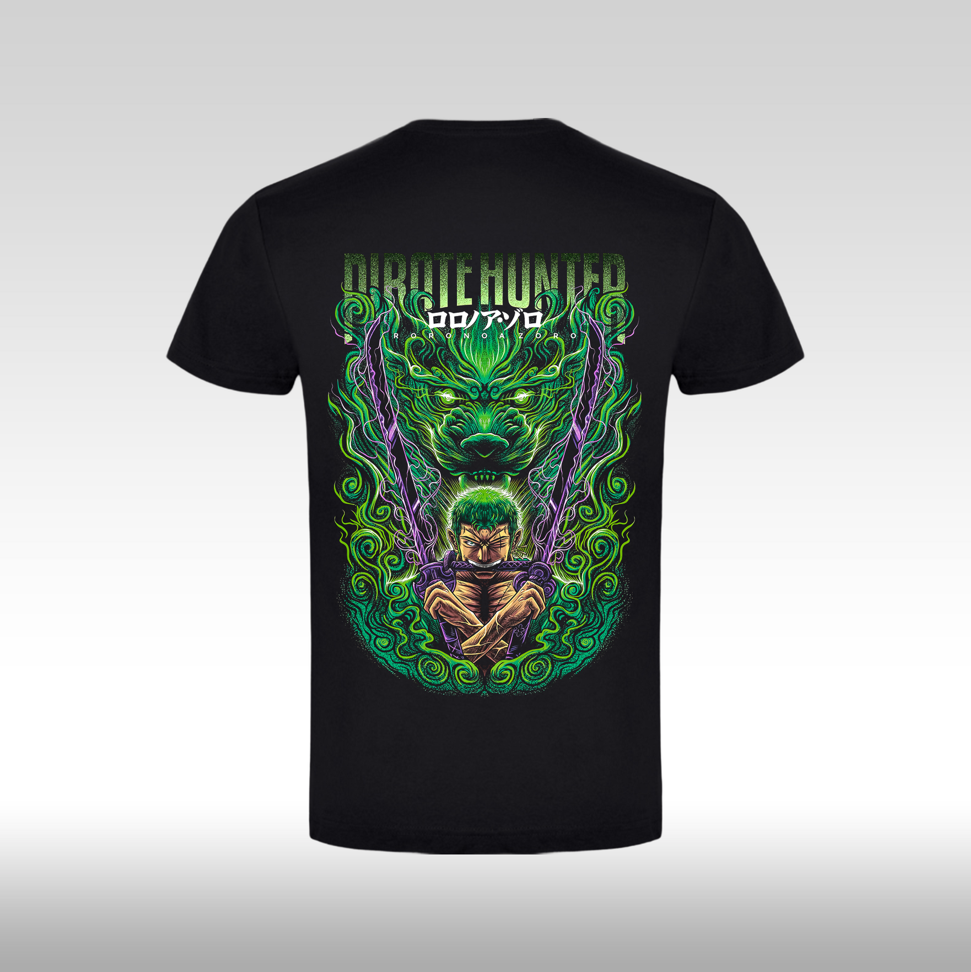 Tricou Negru personalizat bumbac Spate anime "Pirate Hunter: Roronoa" streetwear